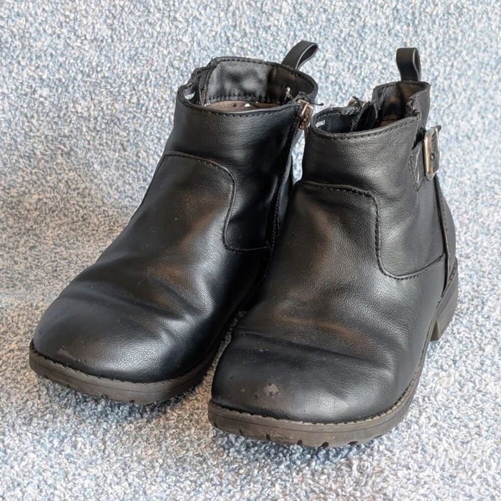 Cat & Jack Girls Size 12 Black Side Zip Buckle Ankle Boots